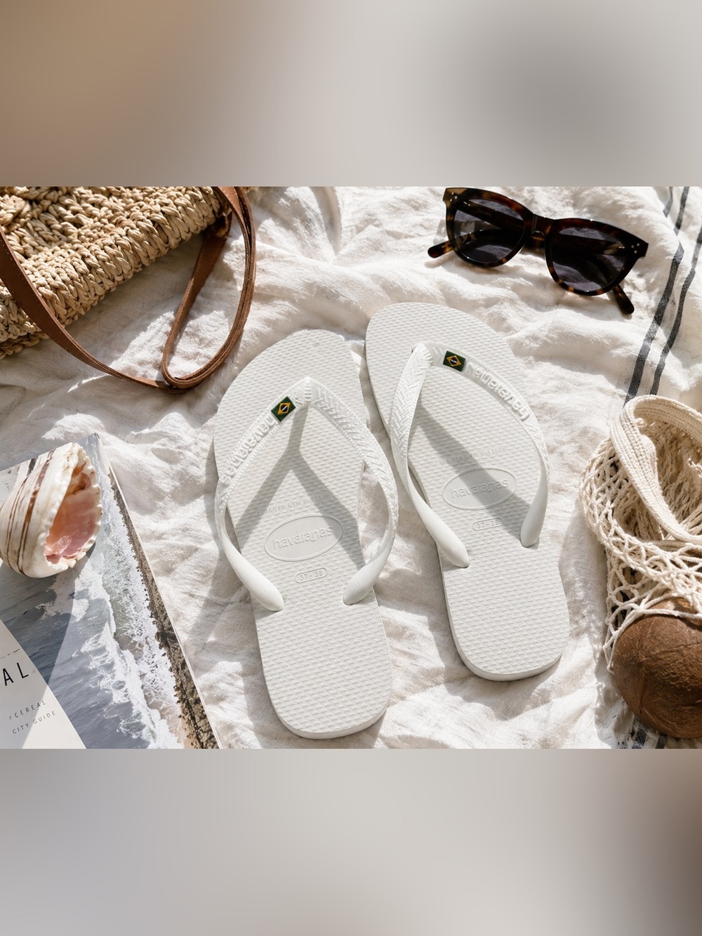 Havaianas Brazil White Flip Flops | Size 37–38 EU | Classic Beach Sandals